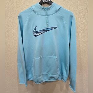 Nike Therma Fit Hoodie Light Blue Womens with Swoosh Logo Athletic Size Large